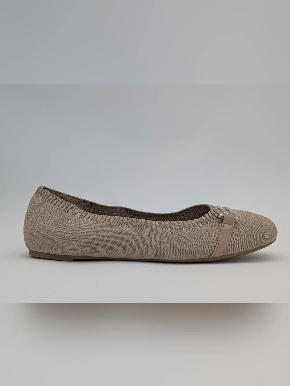 Nautica Halidon Sz 8 Taupe Knit Upper Silver Equestrian Style Buckle Ballet Flat